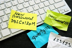 Sticky notes with different passwords on them.
